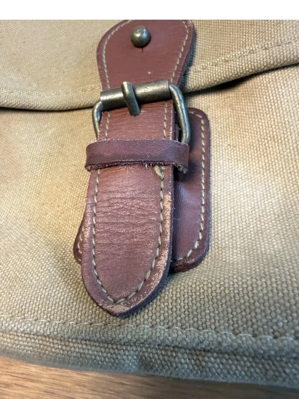 VTG 90s Banana Republic Flap Crossbody Messenger Bag Tan Brown Canvas Leather